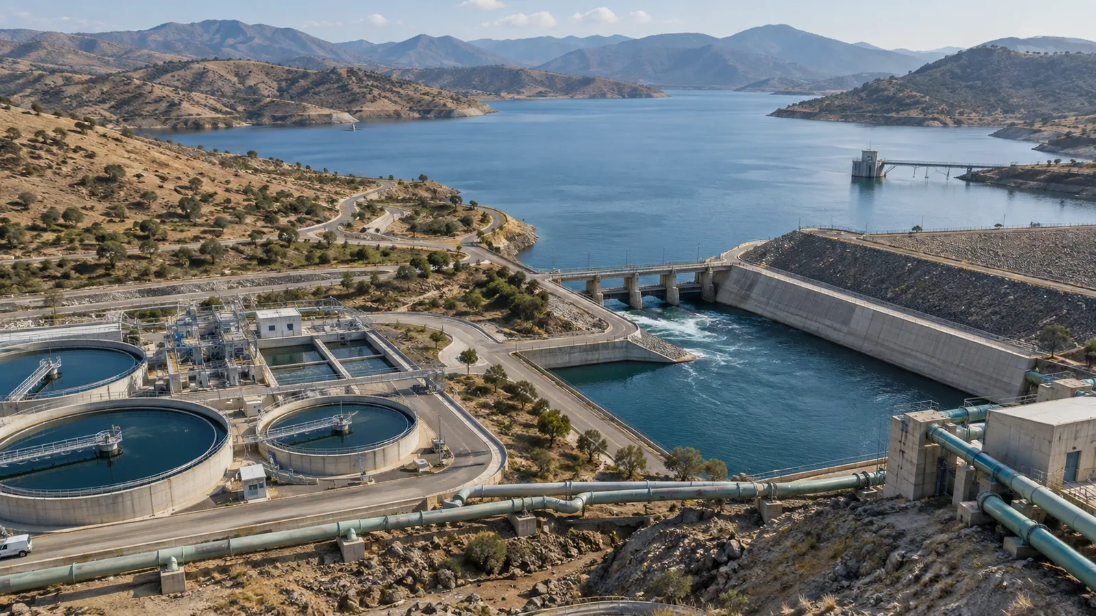 Conceptual image of water infrastructure and reservoir systems